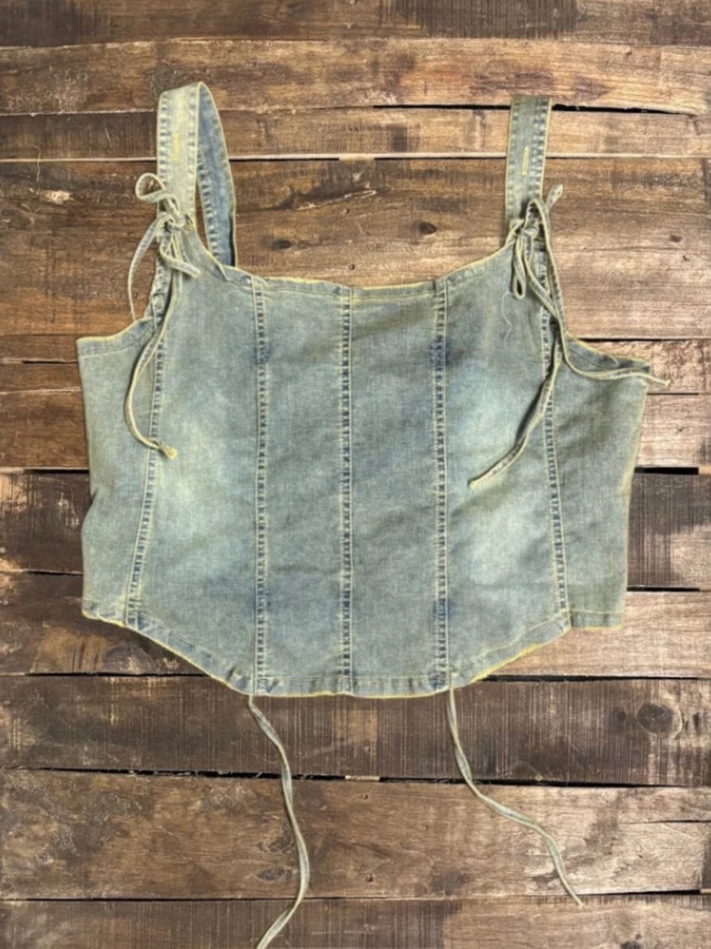 🦋 Jaded Gypsy Blue Willow Denim Corset Tank Lace Up Back S/M